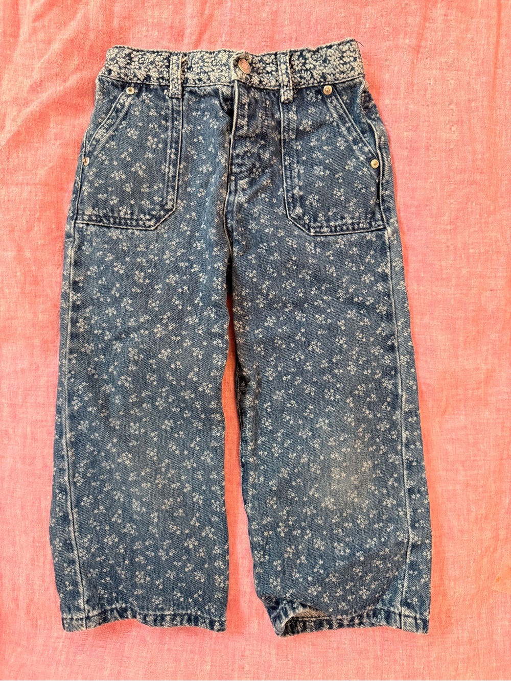 Zara Blue Denim Floral Wide-Leg Kids Jeans